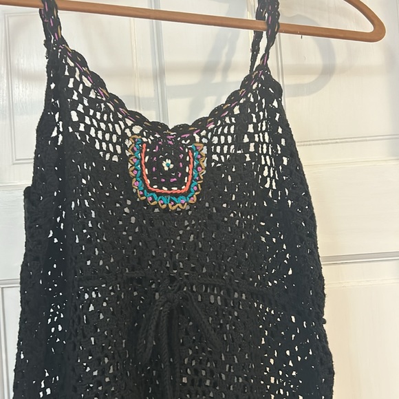 Black Open Crochet Knit Cover up or Dress-M - Picture 3 of 10